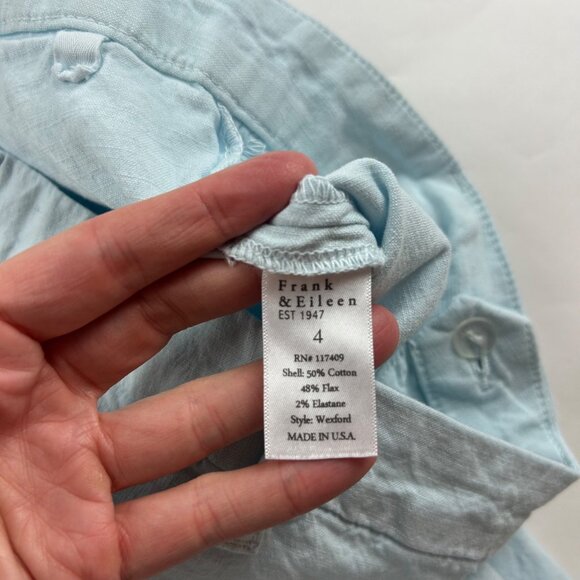 Frank & Eileen Light Blue Textured Cotton Wide Leg Summer Trouser 4 - Picture 4 of 6